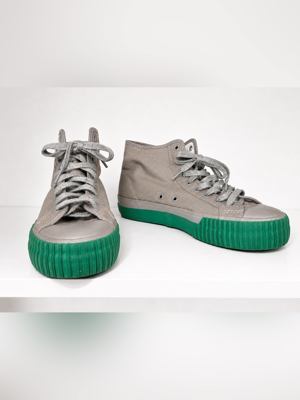 P.F. Flyers UNISEX High-Top Canvas Sneakers in Gray with Green Sole